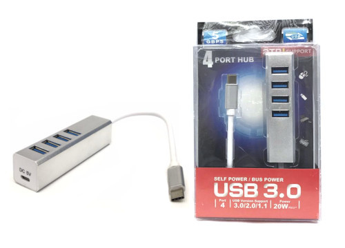 3097 Metal Type C to 4-Port USB 3.0 Hub with micro USB DC option